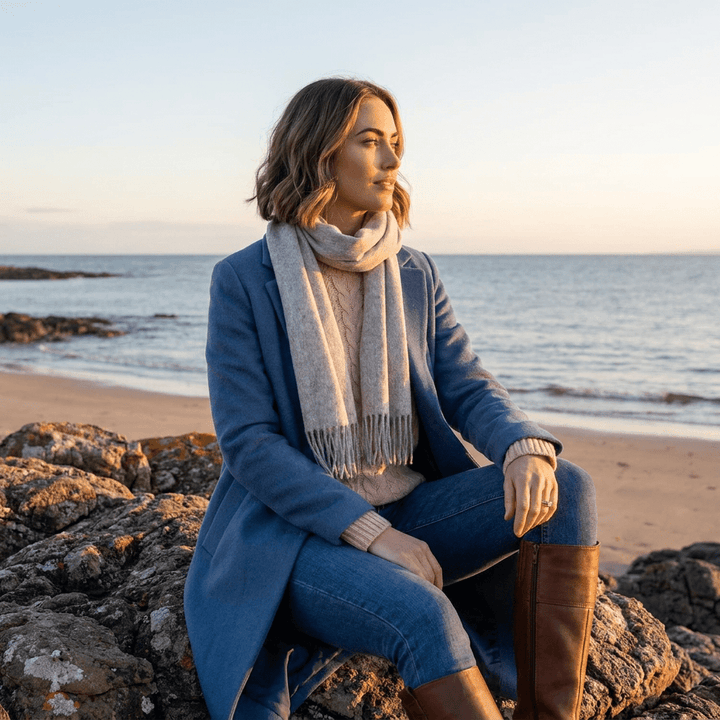 Edinburgh 100% Lambswool Scarf – Premium Soft Wool Wrap - OYSTER GREY