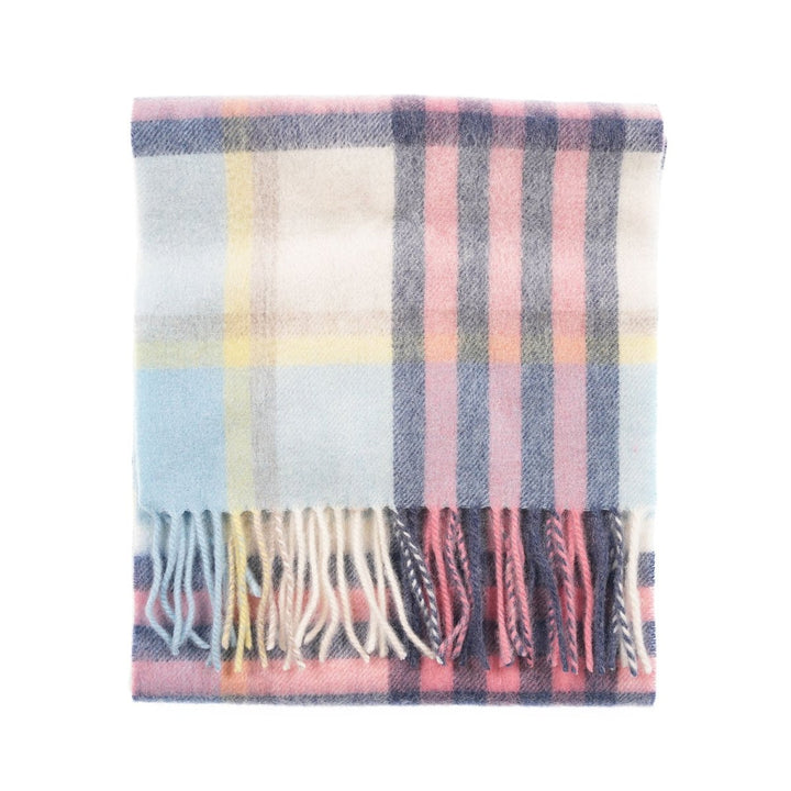Edinburgh 100% Lambswool Scarf – Premium Soft Wool Wrap - CHEQUER TARTAN - PASTEL PINK