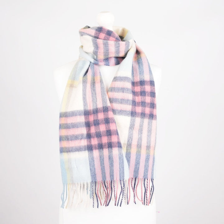 Edinburgh 100% Lambswool Scarf – Premium Soft Wool Wrap - CHEQUER TARTAN - PASTEL PINK