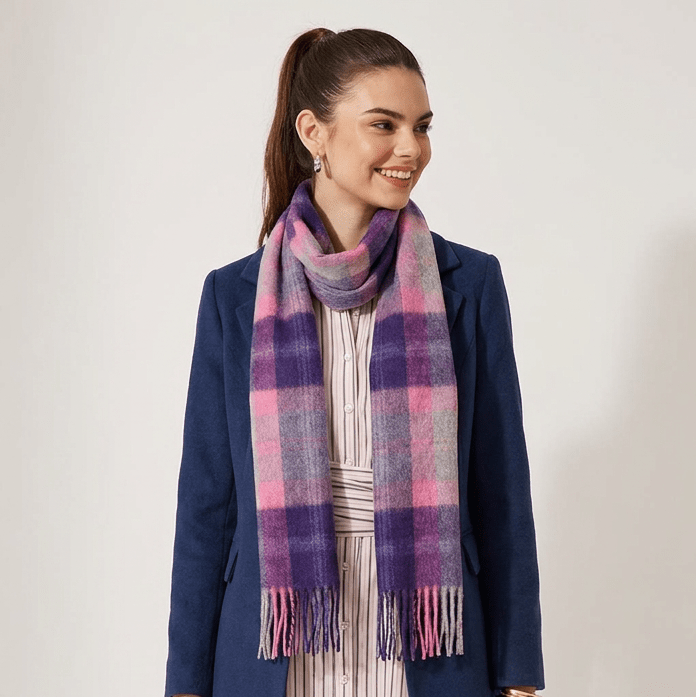 Edinburgh 100% Lambswool Scarf – Premium Soft Wool Wrap - BAIRD CHECK FUSCHIA