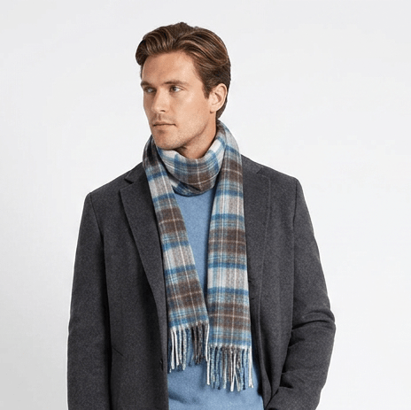 Edinburgh 100% Lambswool Scarf – Premium Soft Wool Wrap - STEWART MUTED BLUE