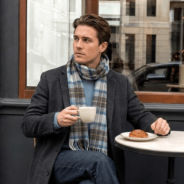 Edinburgh 100% Lambswool Scarf – Premium Soft Wool Wrap - STEWART MUTED BLUE