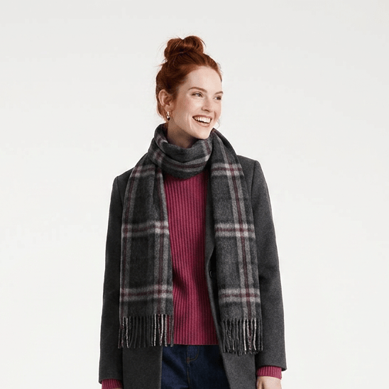 Edinburgh 100% Lambswool Scarf – Premium Soft Wool Wrap - THOMSON CHARCOAL