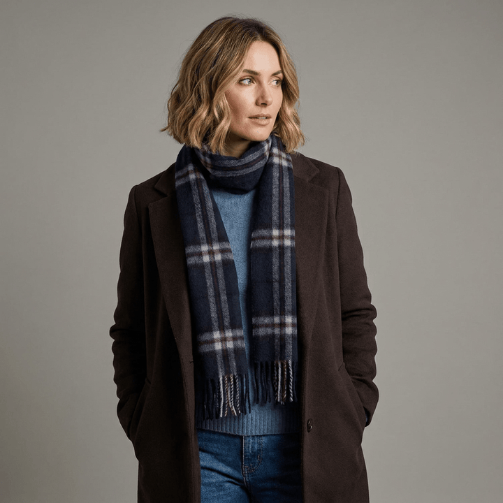 Edinburgh 100% Lambswool Scarf – Premium Soft Wool Wrap - THOMSON NAVY