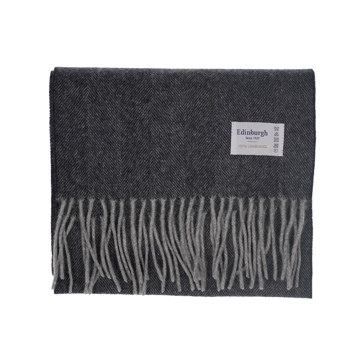 Edinburgh 100% Lambswool Scarf Herringbone Charcoal