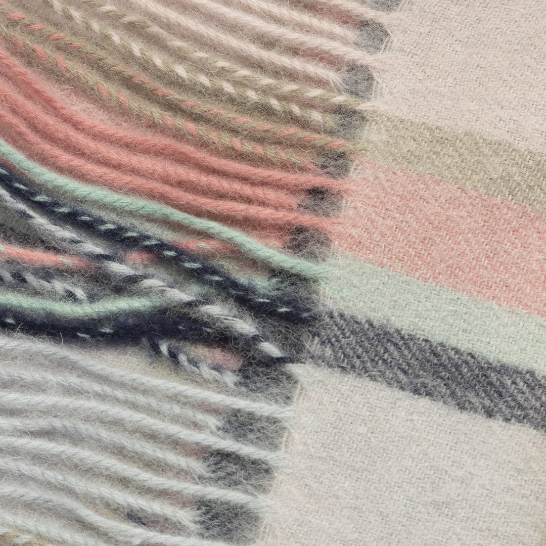 Edinburgh 100% Lambswool Tartan Scarf Myriad Check - Navy/Peony/Aqua