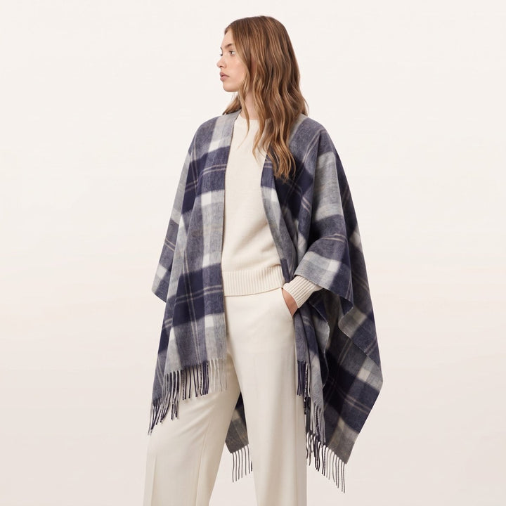 Edinburgh Lambswool Long Tartan Cape - Premium Plaid Wrap - Bannockbane Silver