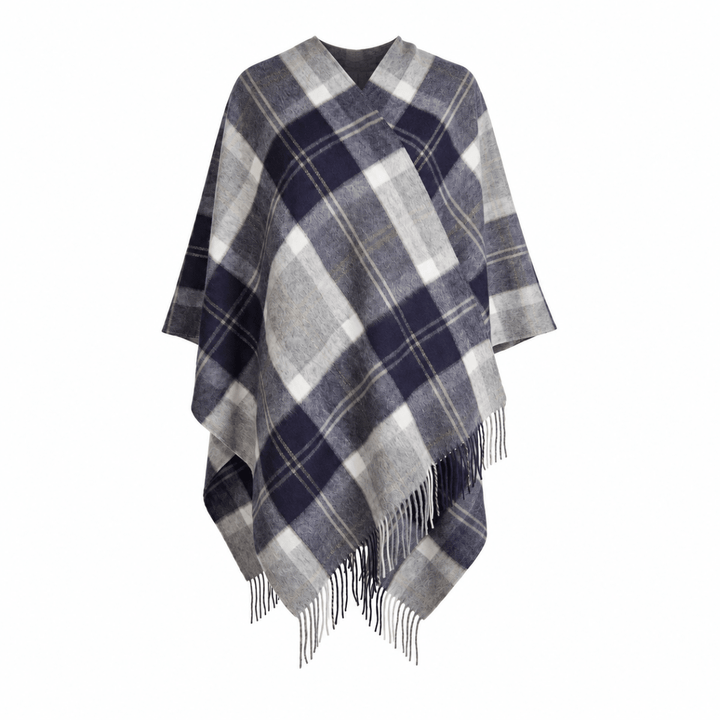 Edinburgh Lambswool Long Tartan Cape - Premium Plaid Wrap - Bannockbane Silver
