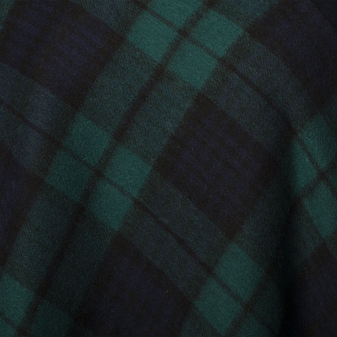 Edinburgh Lambswool Long Tartan Cape - Premium Plaid Wrap - Black Watch