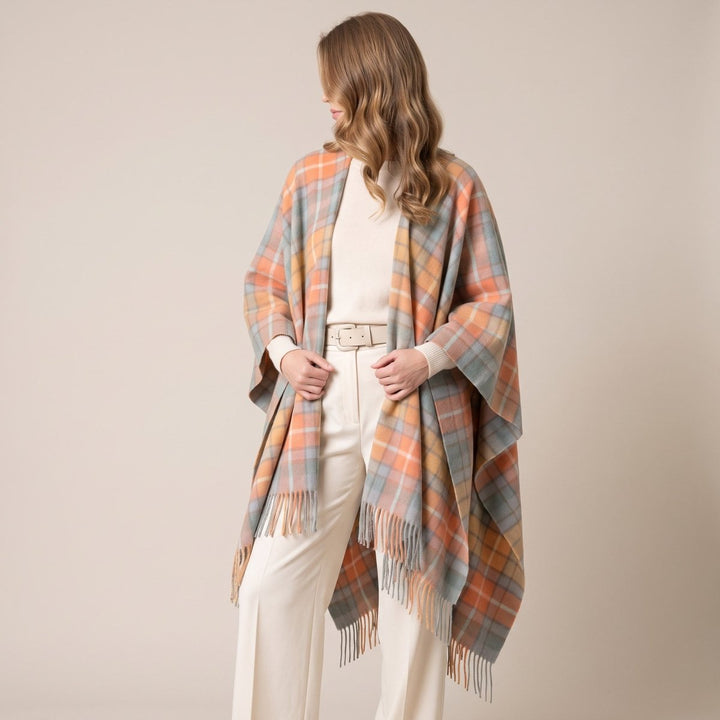 Edinburgh Lambswool Long Tartan Cape - Premium Plaid Wrap - Buchanan Antique