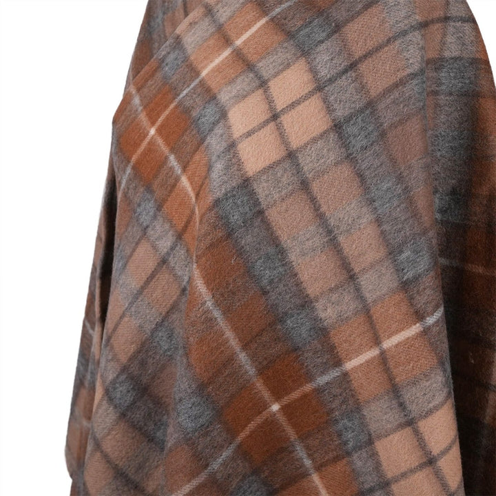 Edinburgh Lambswool Long Tartan Cape - Premium Plaid Wrap - Buchanan Natural