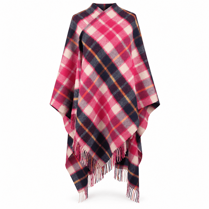 Edinburgh Lambswool Long Tartan Cape - Premium Plaid Wrap - Cragg Check Eminence