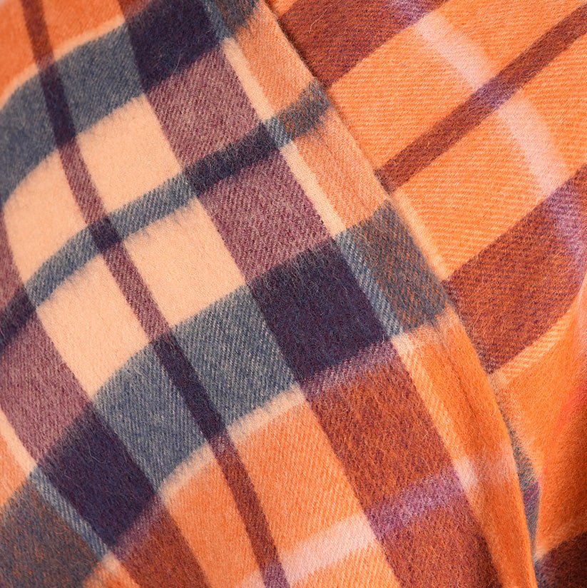 Edinburgh Lambswool Long Tartan Cape – Premium Plaid Wrap - Cragg Check Ginger