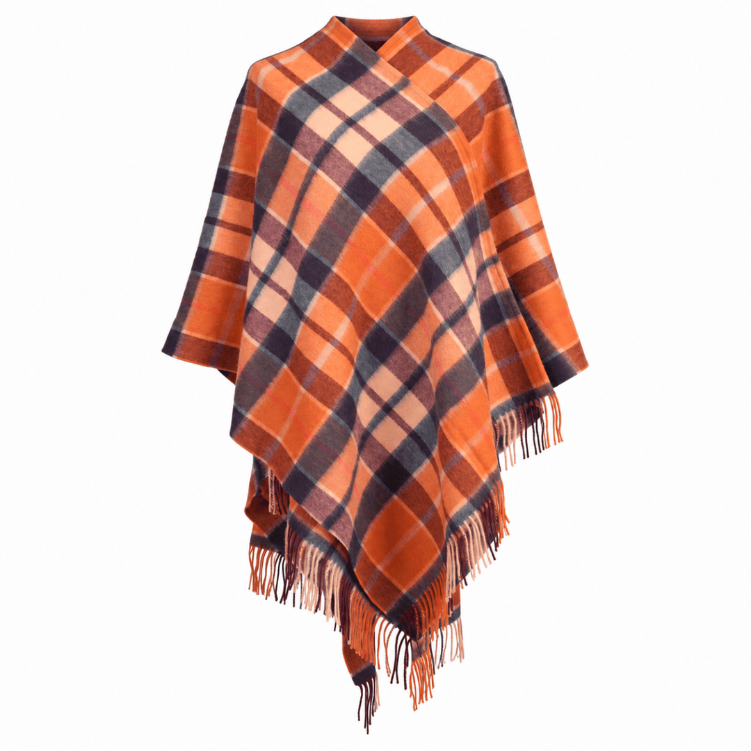Edinburgh Lambswool Long Tartan Cape – Premium Plaid Wrap - Cragg Check Ginger