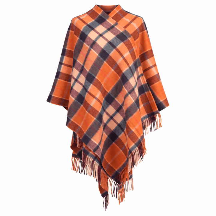 Edinburgh Lambswool Long Tartan Cape – Premium Plaid Wrap - Cragg Check Ginger