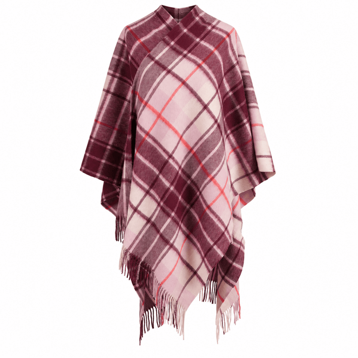 Edinburgh Lambswool Long Tartan Cape - Premium Plaid Wrap - Mill Check Pink