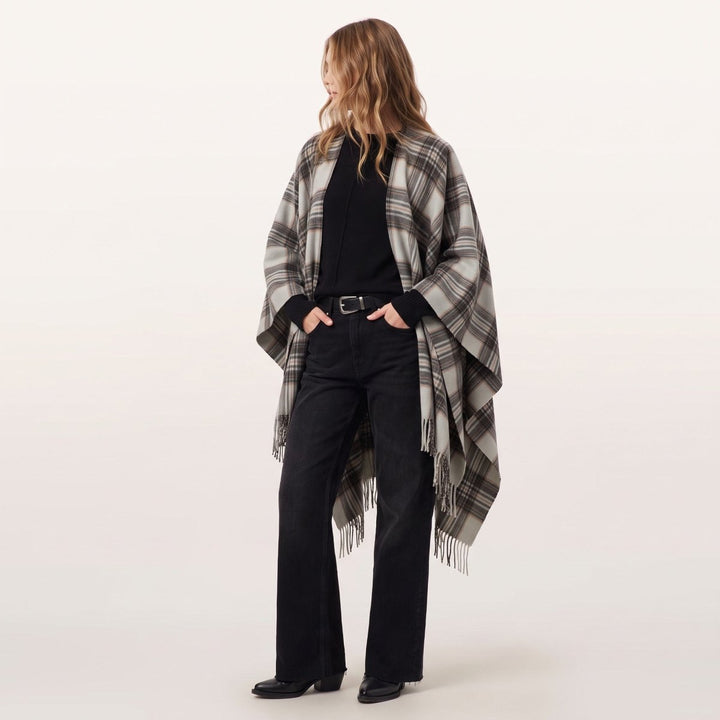 Edinburgh Lambswool Long Tartan Cape - Premium Plaid Wrap - Royal Stewart Vintage Duck Egg