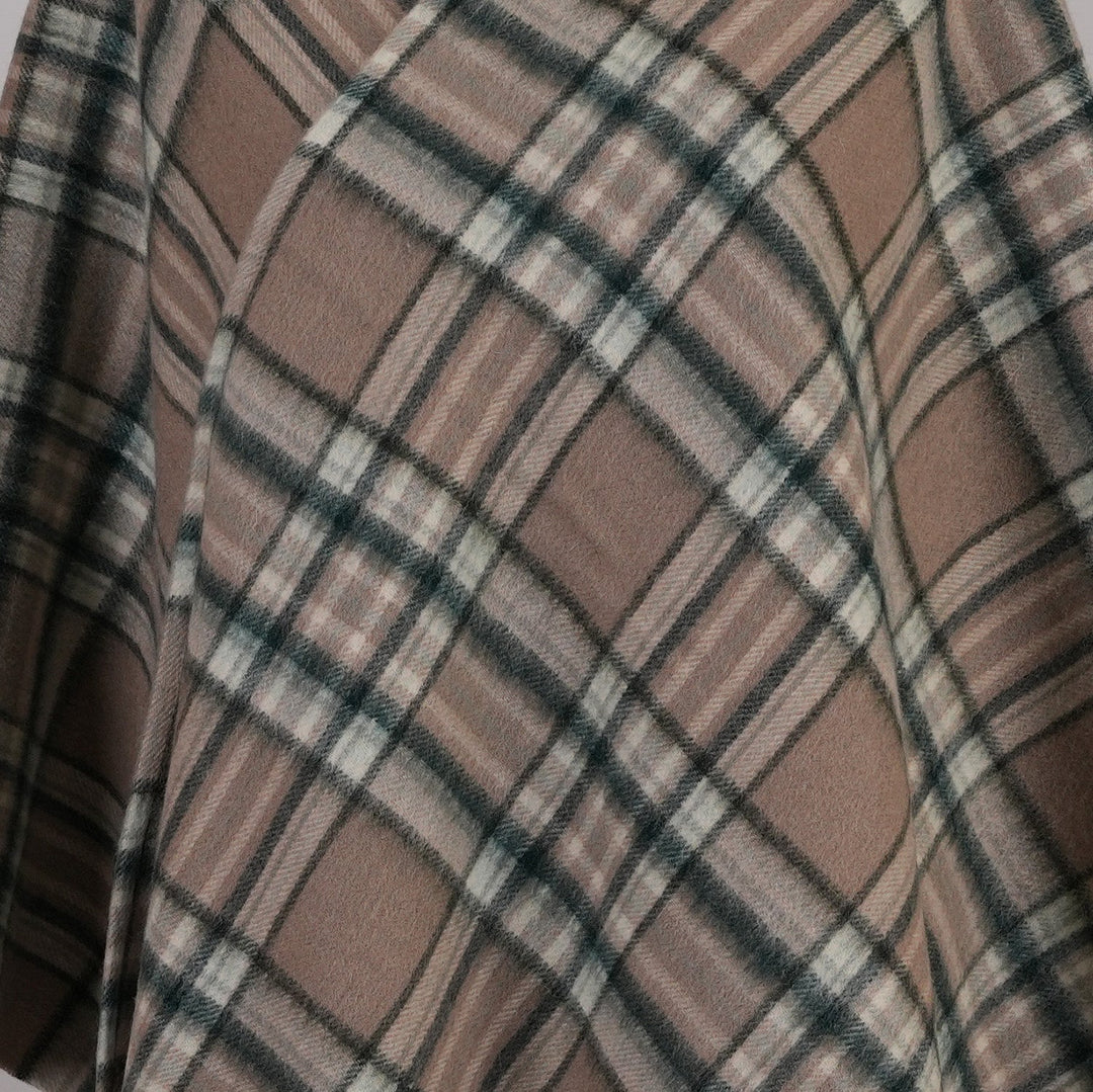 Edinburgh Lambswool Long Tartan Cape - Premium Plaid Wrap - Royal Stewart Vintage Pink