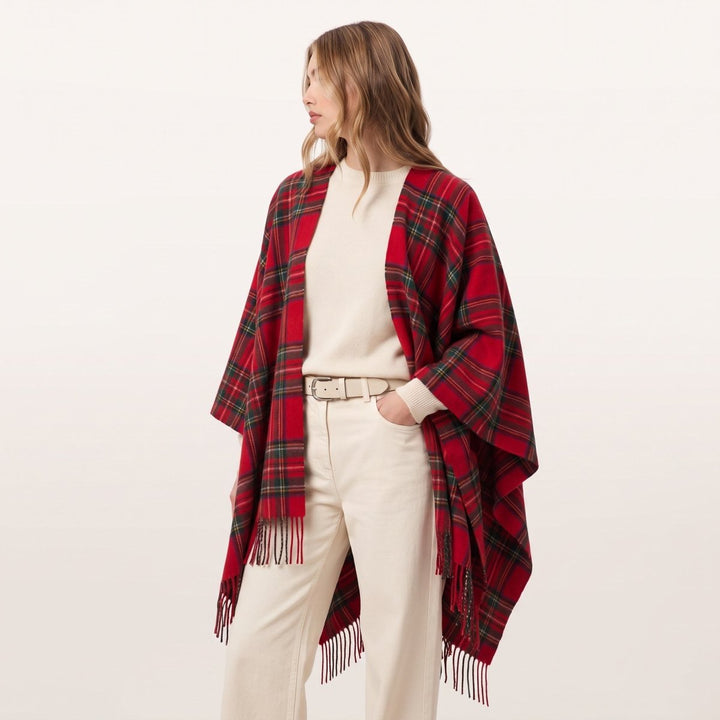 Edinburgh Lambswool Long Tartan Cape - Premium Plaid Wrap - Stewart Royal
