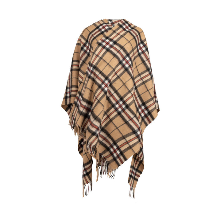 Edinburgh Lambswool Long Tartan Cape - Premium Plaid Wrap - Thomson Camel