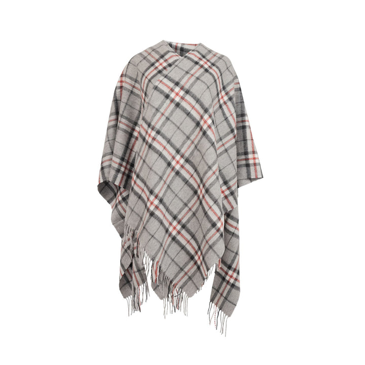 Edinburgh Lambswool Long Tartan Cape - Premium Plaid Wrap - Thomson Grey
