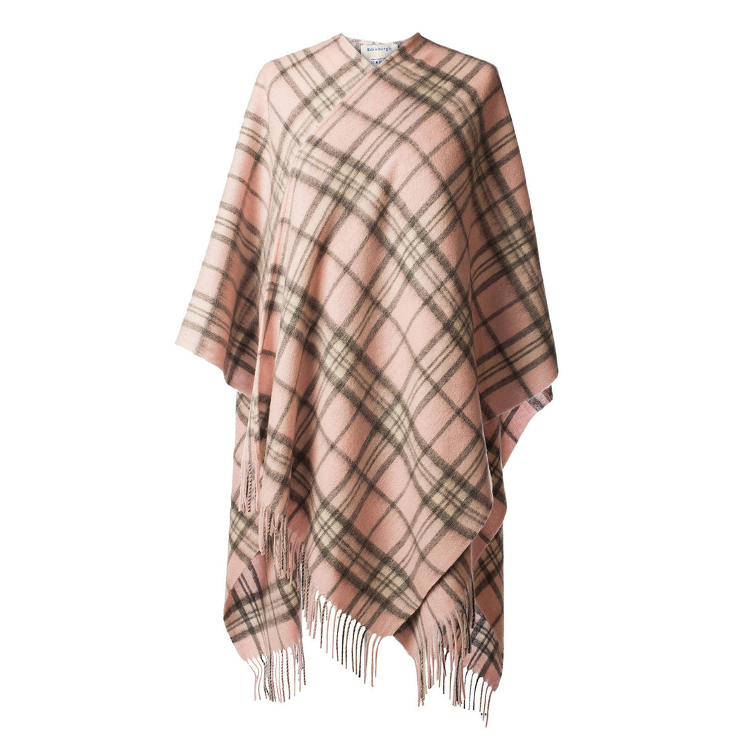 Edinburgh Lambswool Long Tartan Cape  - Premium Plaid Wrap - Thomson Pale Pink