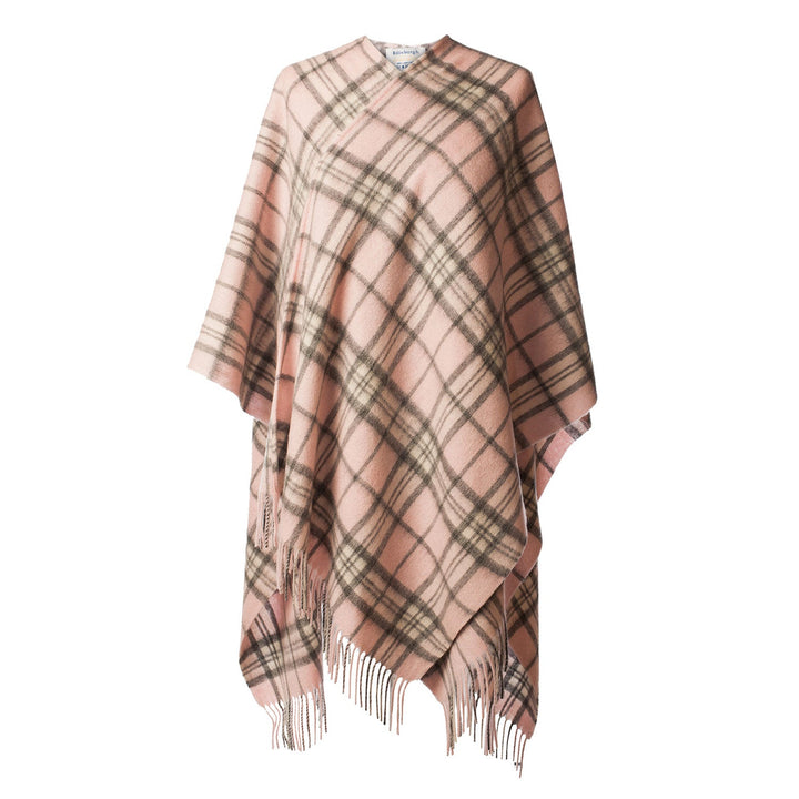 Edinburgh Lambswool Long Tartan Cape  - Premium Plaid Wrap - Thomson Pale Pink