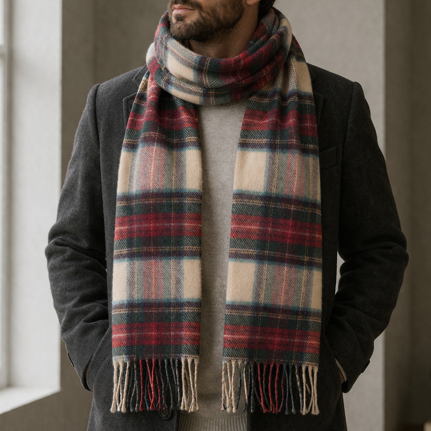 100% Lambswool Scarf – Traditional Tartan &amp; Check Designs - Made in Scotland - Hessian Dress Stewart