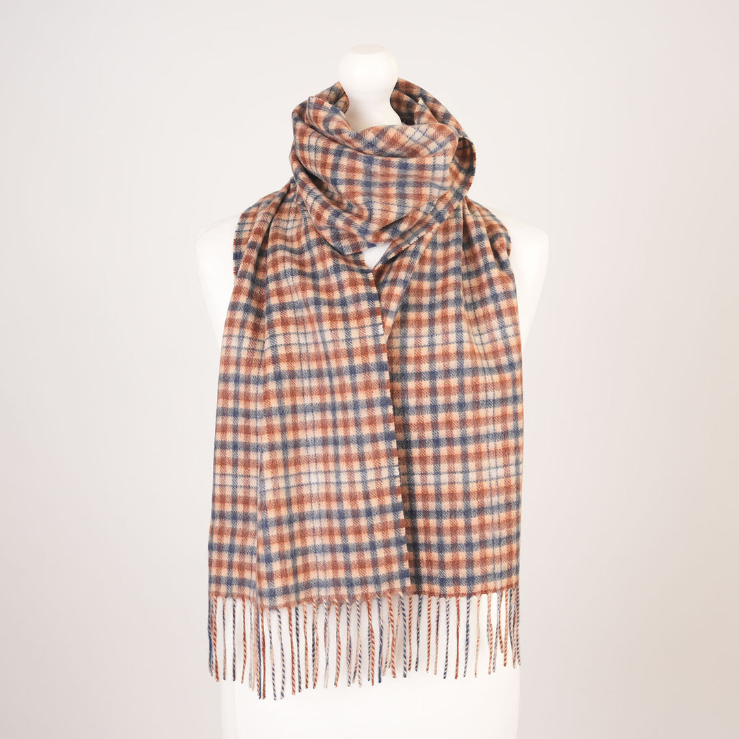 Edinburgh Cashmere Premium Lightweight Scarf - Ultra-Soft Luxury Wrap - GINGHAM TWEED CHECK TAN