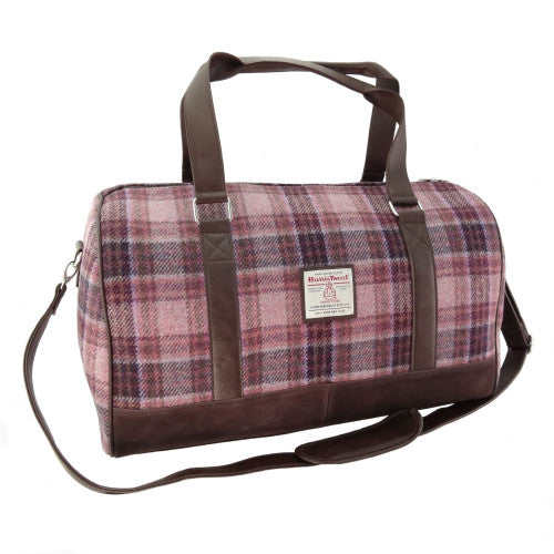 Harris Tweed Clyde Weekend Bag – Spacious Wool Travel Holdall - Pink/Burgundy Check (COL154)
