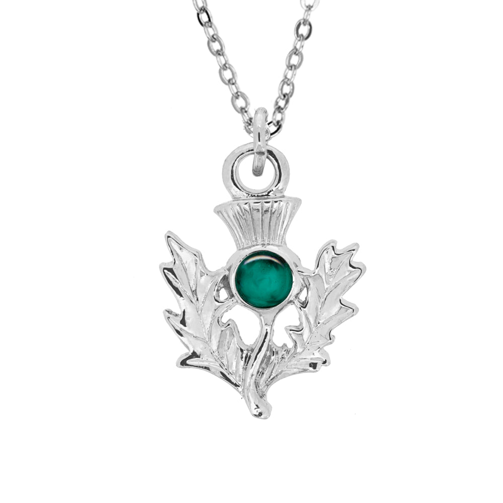 Art Pewter Scottish Thistle Birthstone Pendant - Silver Plated Pewter - Made in Scotland - May (Emerald)