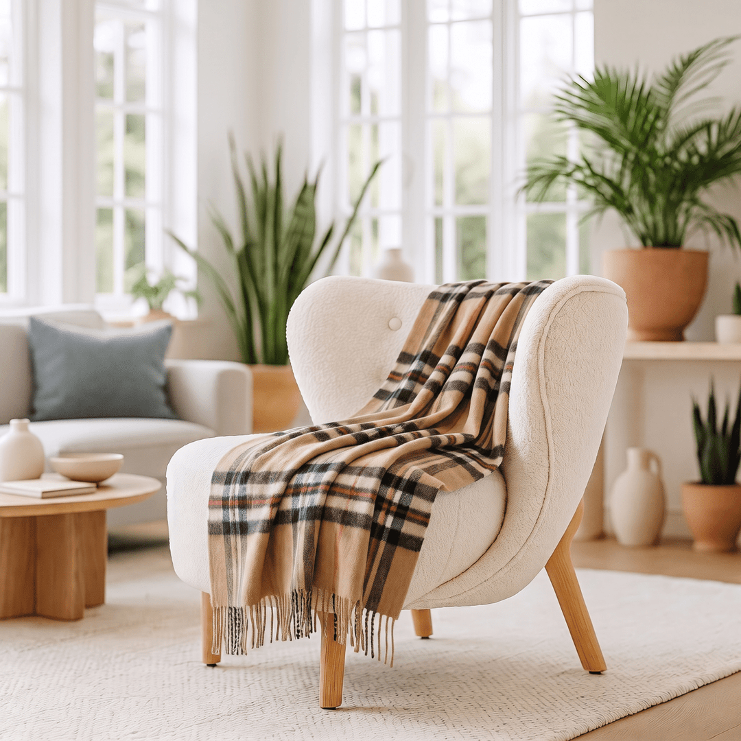 100% Pure Lambswool Blanket Throw – Luxury Soft Warm Wool Blanket - Home Décor - EXPLODED THOMSON CAMEL