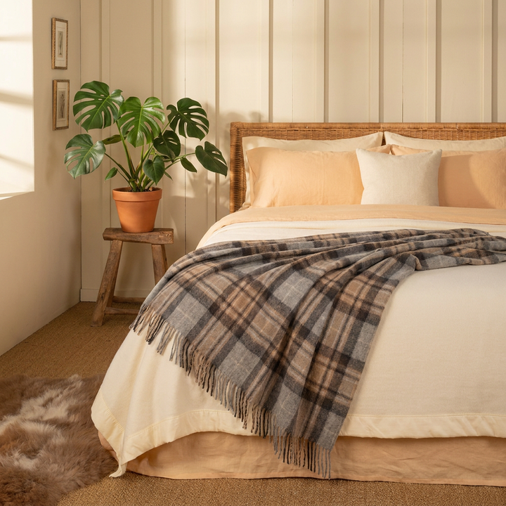 Highland Wool Blend Tartan Blanket Throw – Extra Warm Scottish Wool Blend – MACKELLAR NATURAL