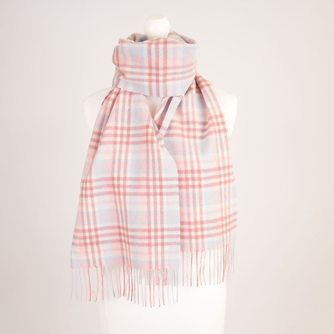 Edinburgh 100% Lambswool Scarf – Premium Soft Wool Wrap - Cluster Gingham Lilac - Pink - White