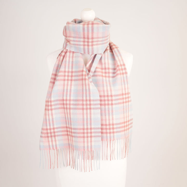 Edinburgh 100% Lambswool Scarf – Premium Soft Wool Wrap - Cluster Gingham Lilac - Pink - White