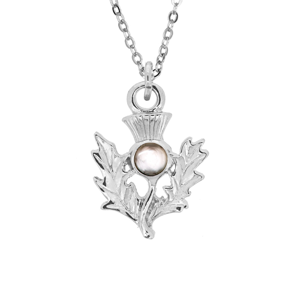 Art Pewter Scottish Thistle Birthstone Pendant - Silver Plated Pewter - Made in Scotland - April (Crystal)