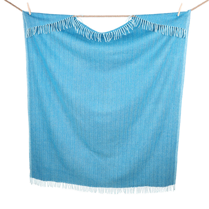 Highland Wool Blend Extra Warm Herringbone Blanket - Turquoise