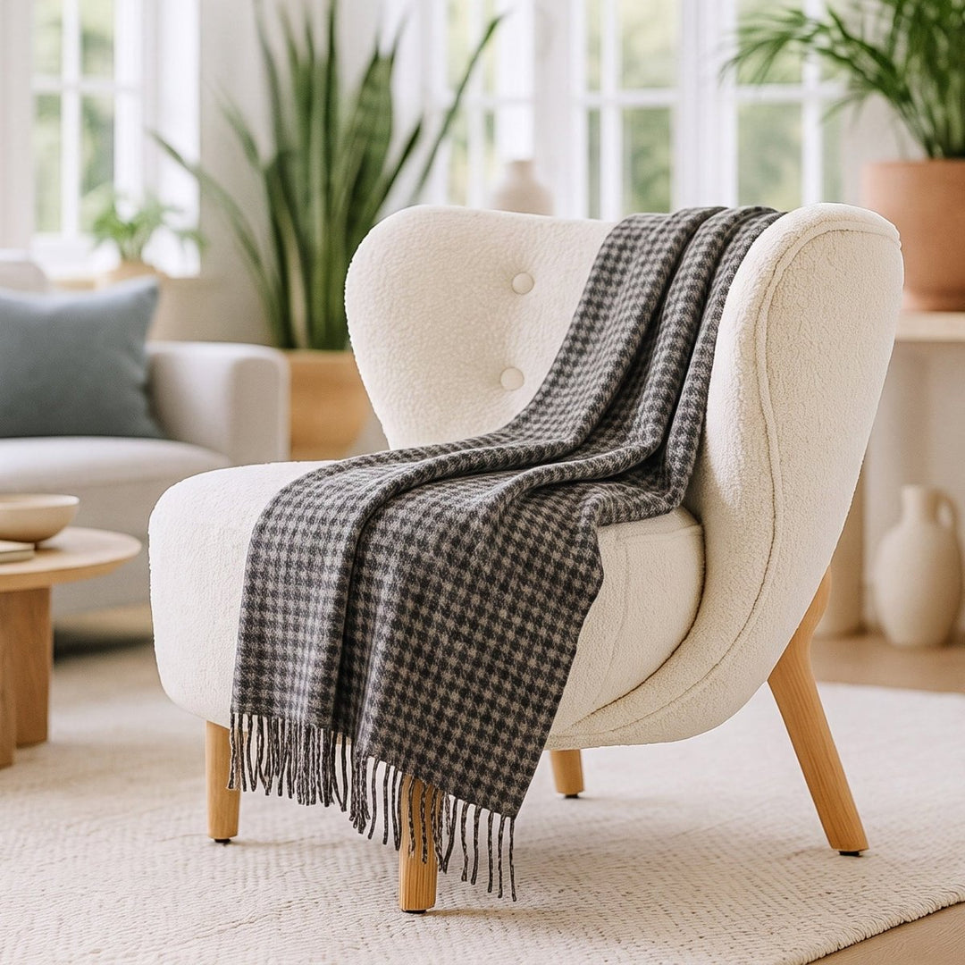 Houndstooth Blanket Natural Mid – Soft Cosy Throw