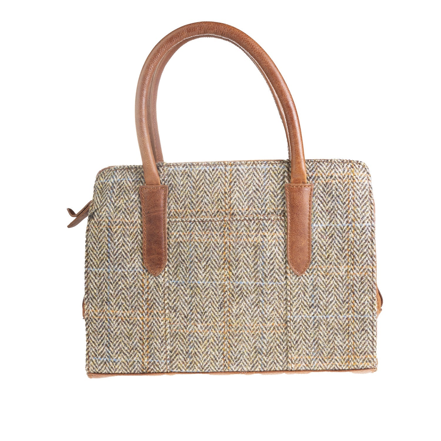 Ladies Harris Tweed Leather Hand Bag Tan & Brown Herringbone / Tan ...