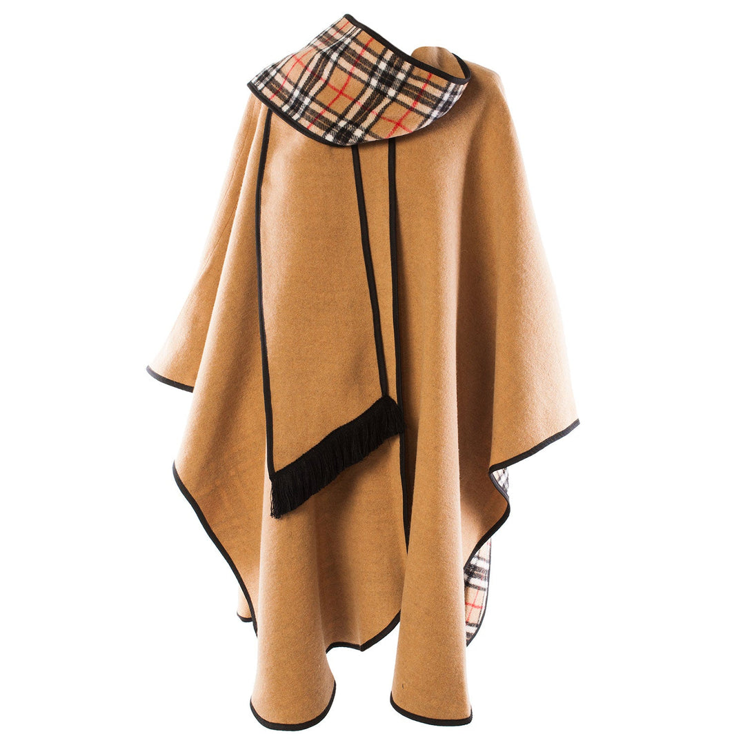Heritage of Scotland Ladies Warm Reversible Wool Blend Cape - CAMEL