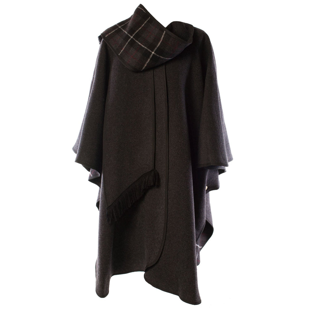 Heritage of Scotland Ladies Warm Reversible Wool Blend Cape - CHARCOAL