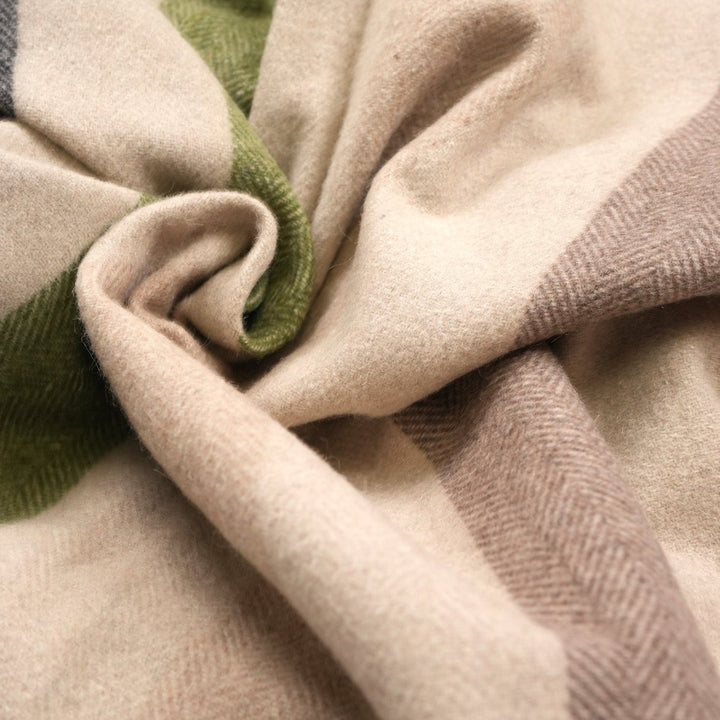 Stripe Herringbone Wool Blanket - Natural Green