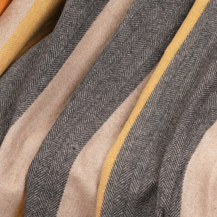 Stripe Herringbone Wool Blanket - Natural Taupe