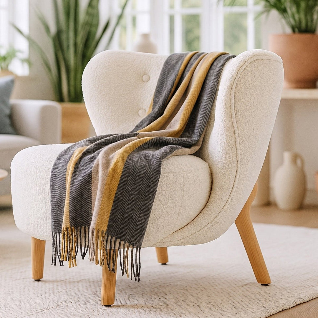 Stripe Herringbone Wool Blanket - Natural Taupe