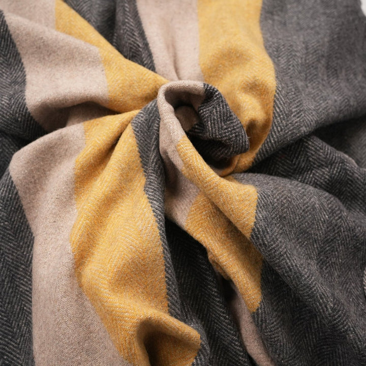 Stripe Herringbone Wool Blanket - Natural Taupe