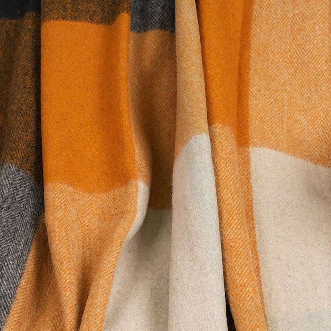 The Cosy Check – Recycled Wool Block-Check Herringbone Blanket - GREEN MIX