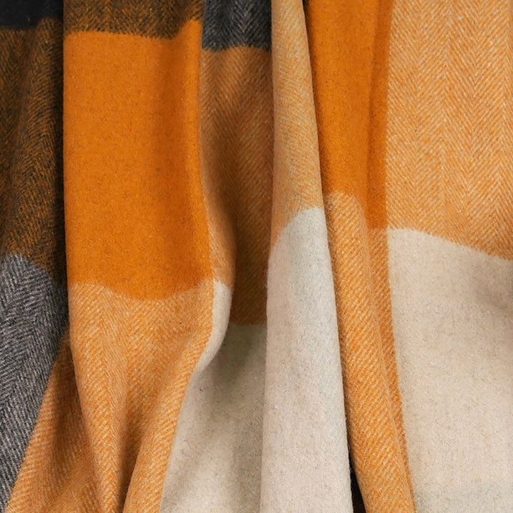 The Cosy Check – Recycled Wool Block-Check Herringbone Blanket - GREEN MIX
