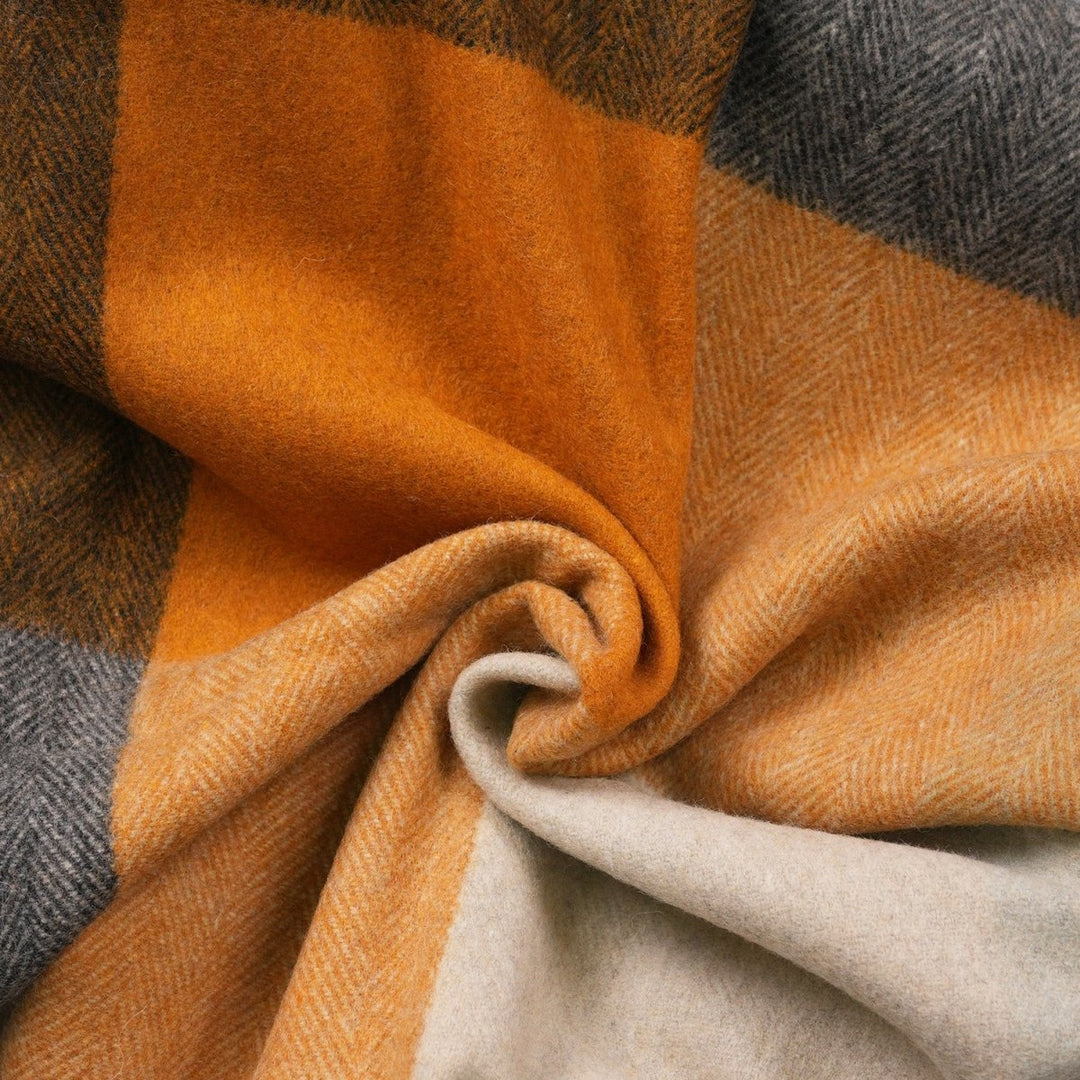 The Cosy Check – Recycled Wool Block-Check Herringbone Blanket - GREEN MIX