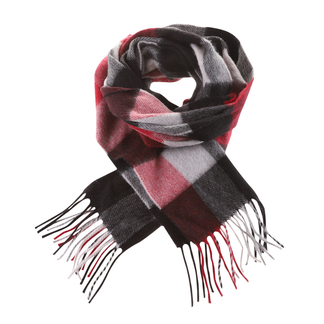 Tartan Weaving Mill 100% Cashmere Scarf  Cubes Red