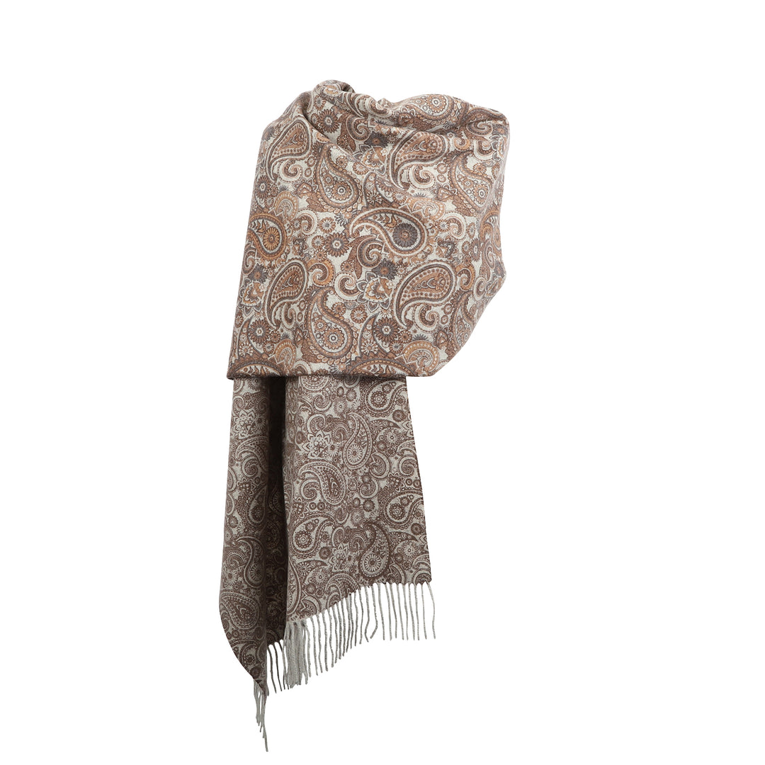 Women's Paisley Double Sided Cashmere Stole Natural